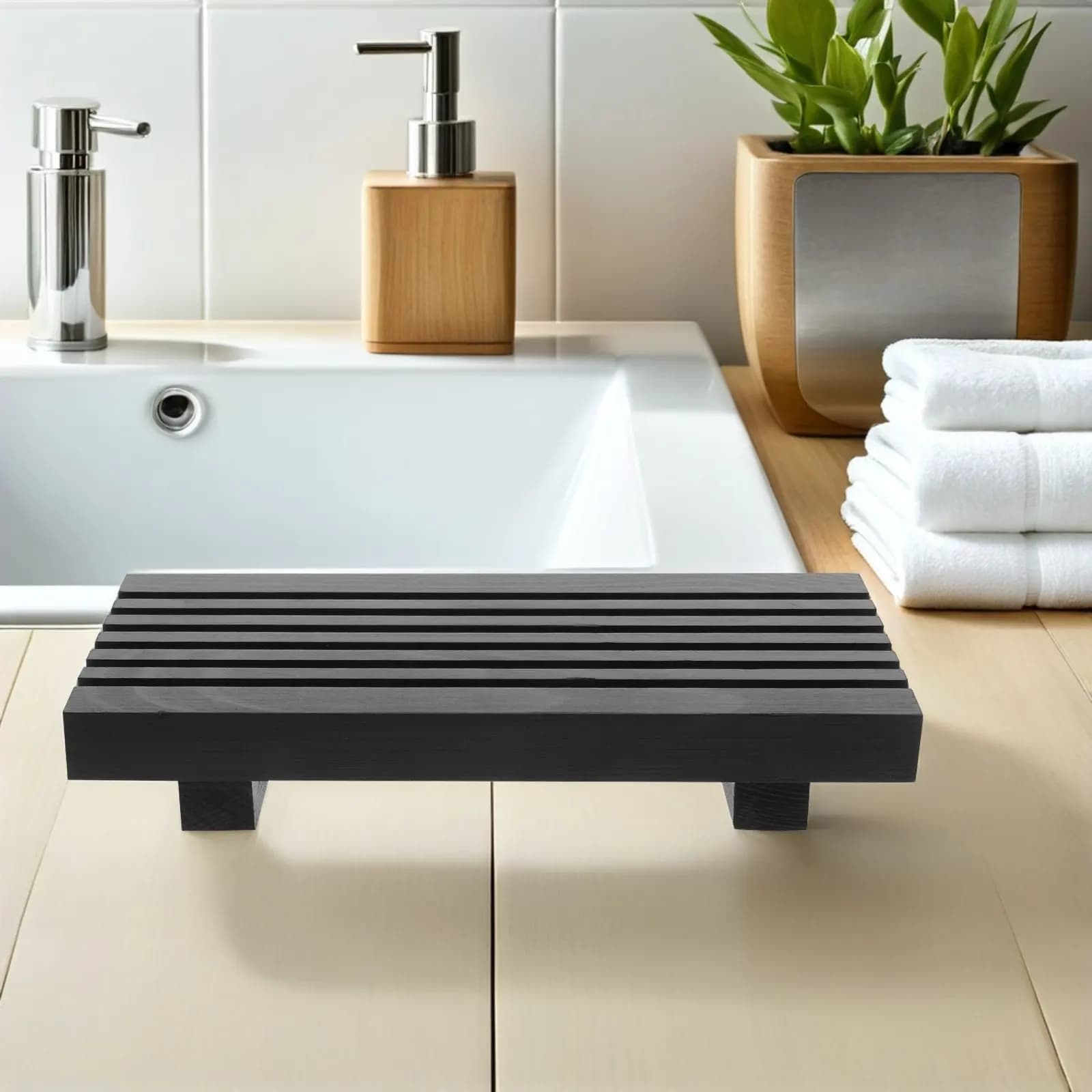 Wood Bathroom Tray 8.66x3.94in Rustic Vanity Countertop Organizer Tray Holder Soap Dispenser Sink Accessories Wooden Riser