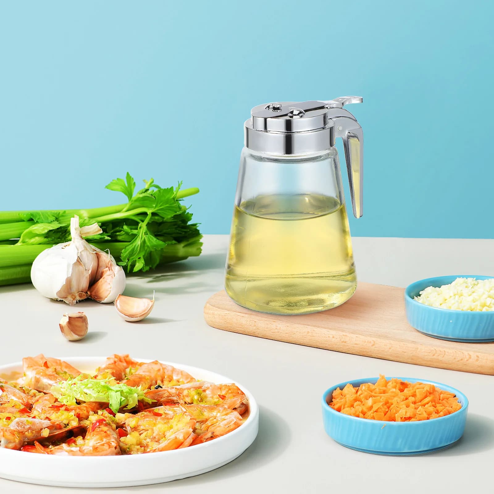 Dispenser di zucchero in vetro trasparente da 2 pezzi, senza funzione di gocciolamento, barattolo per condimenti per sciroppo, miele, panna, set di bottiglie da cucina