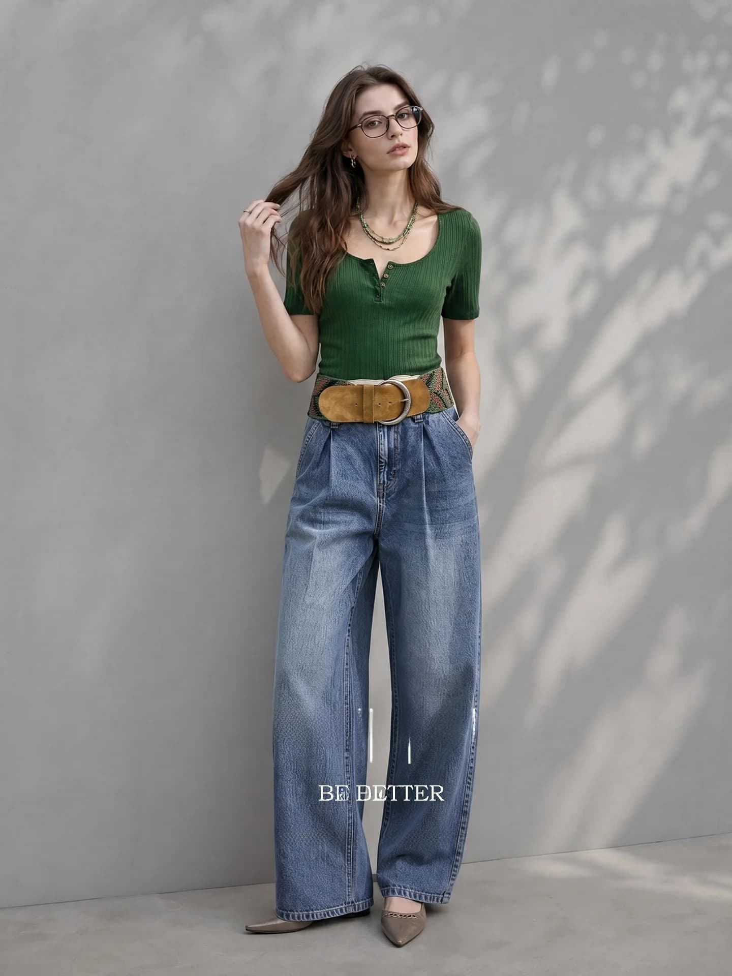 HUAAPPUW Green Slim Fit Short Sleeve T-Shirt Button round Neck Pullover Office Wear Casual Style Polyester Blend Summer New A...