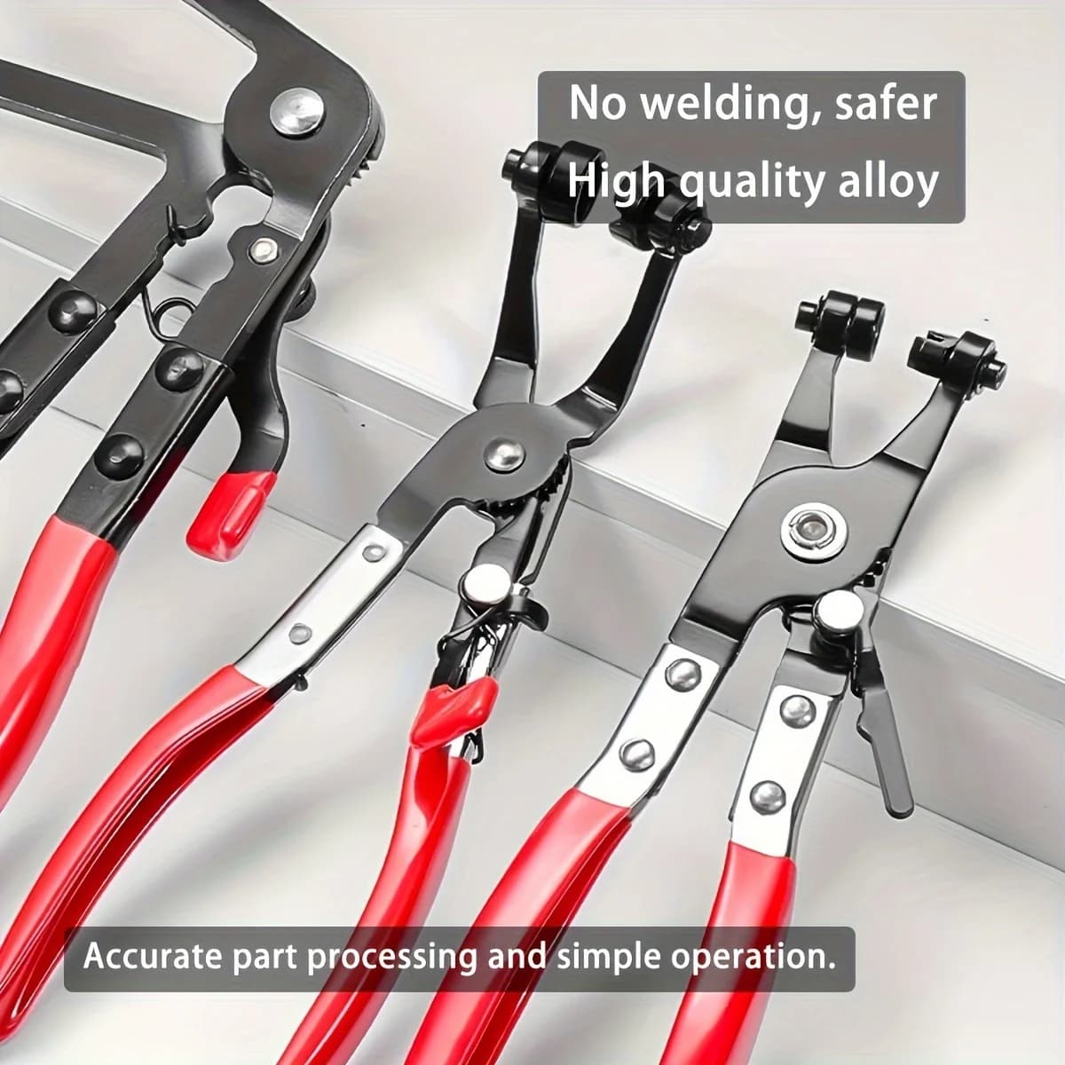 Set di pinze per fascette stringitubo a lungo portata per filo, strumenti automatici per tubi flessibili per olio combustibile, pinze per fascette stringitubo per tubi flessibili, olio combustibile e acqua, rosso