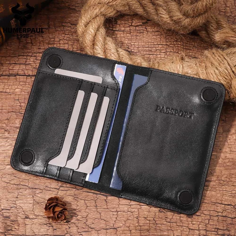 Top-Grain Cowhide Passport Holder - Premium Genuine Leather Document Organizer - Travel Passport Case