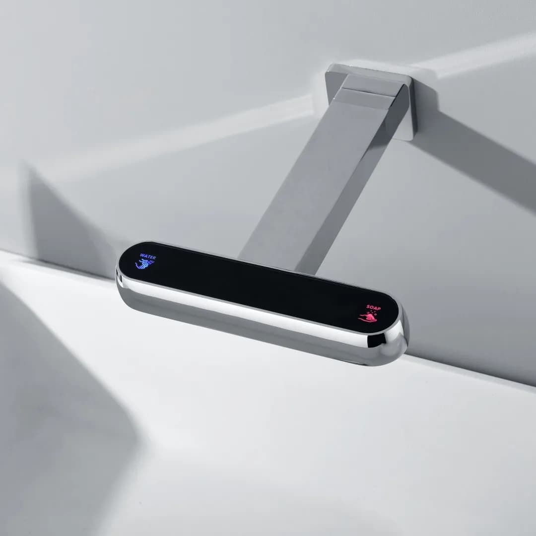 Rubinetto intelligente e dispenser di sapone tutto in uno da parete, rubinetto dell'acqua automatico a scomparsa completamente incorporato, installazione nascosta