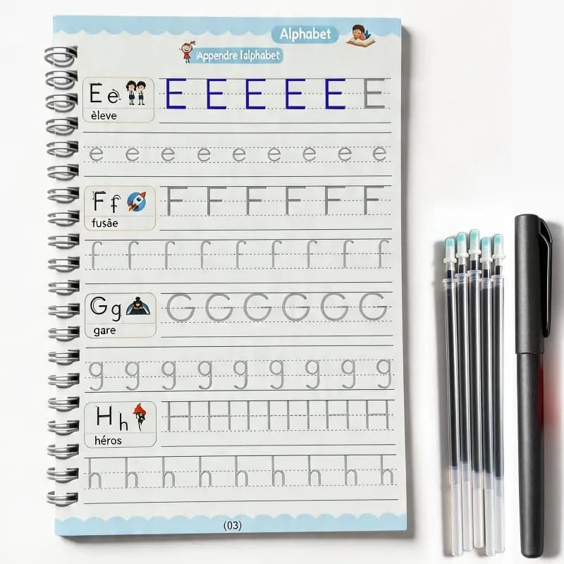 1 Quaderno per esercitazioni con set per la pratica della calligrafia, quaderno per esercitazioni di scrittura in francese, libro per esercitazioni di scrittura in francese