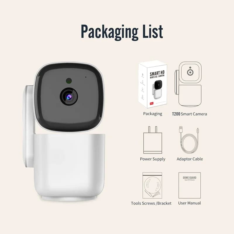 T200 Telecamera intelligente di sorveglianza Pan-Tilt per interni Telecamera per cani HD 1080p Visione notturna, rilevamento del movimento per monitor per neonati e animali domestici