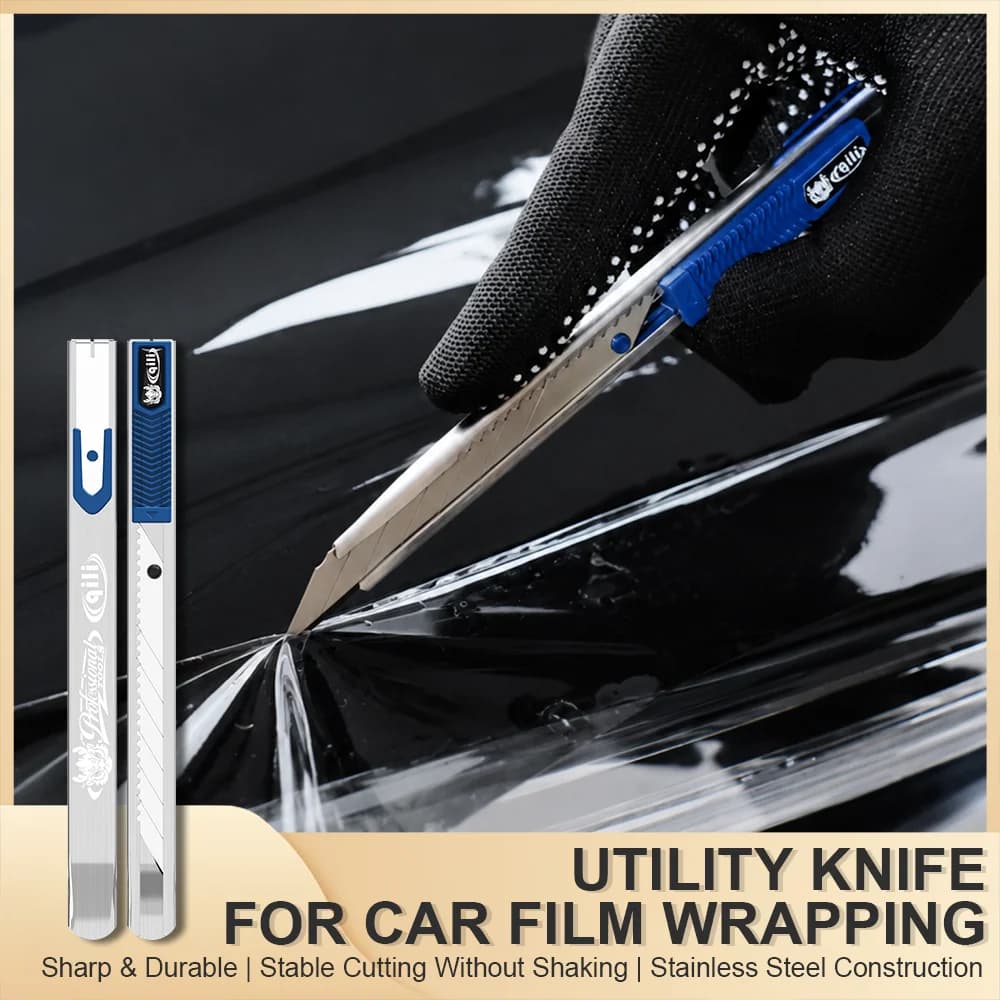 Stainless Steel Utility Knife with 9mm Blades Auto Window Tint Vinyl Wrap PPF Paint Protection Film Install Cutting Tool Car