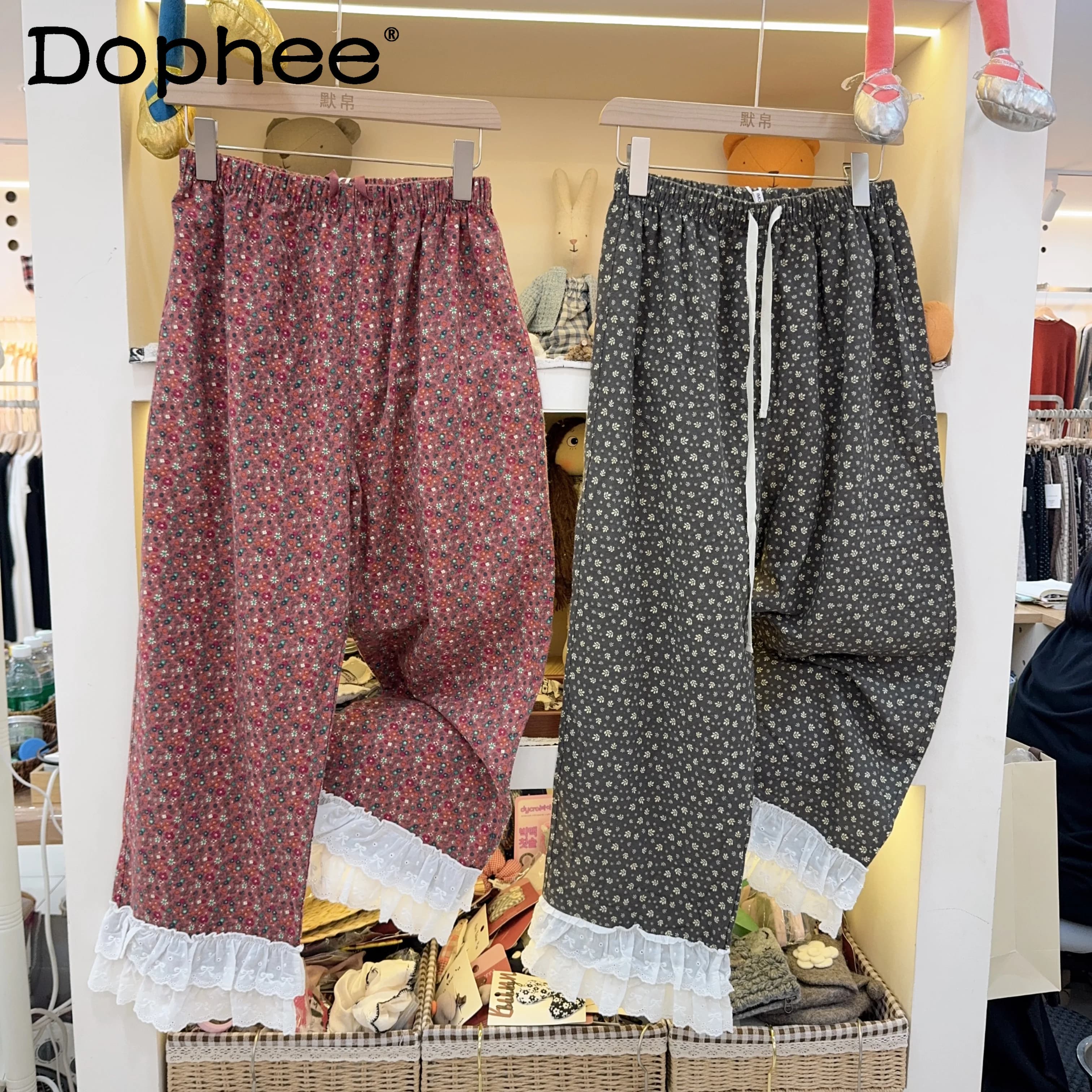 Pantaloni del pigiama in puro cotone 100% stile giapponese autunno inverno nuovi pantaloni floreali larghi indossabili fuori casa per le donne