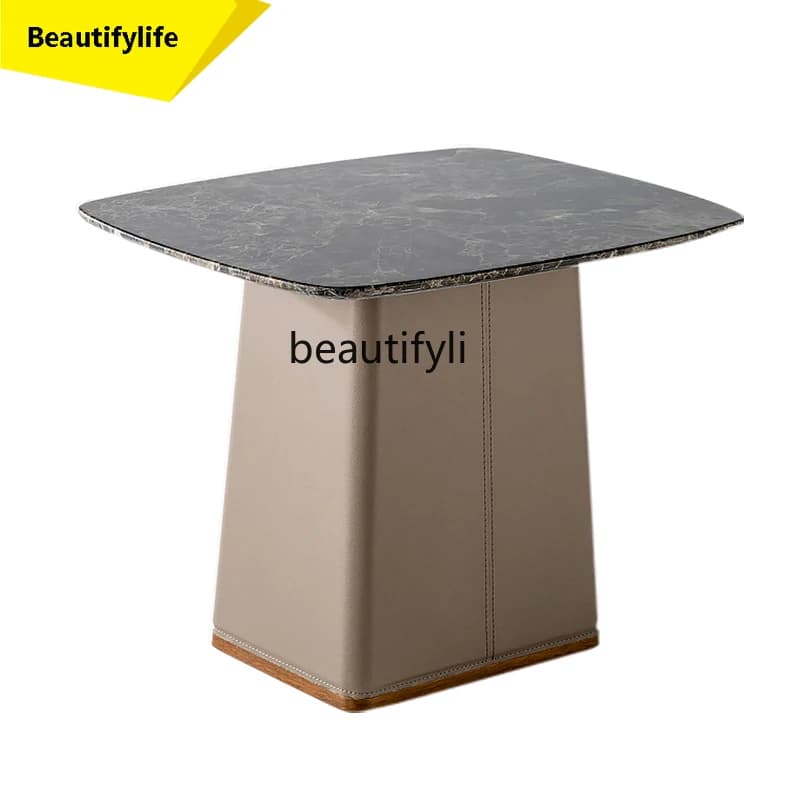 A38 Italian Light Luxury Side Table Modern Minimalist Living Room Stainless Steel Sofa Square Corner Table Marble Small Coffee T