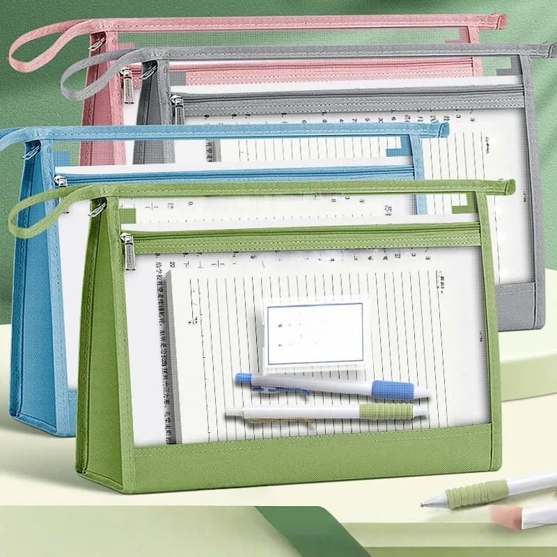 Borse a marsupio con cerniera in rete a doppio strato A4 con etichette adesive Gioco da tavolo Puzzle Storage Borse da viaggio con cerniera Borse in rete di nylon
