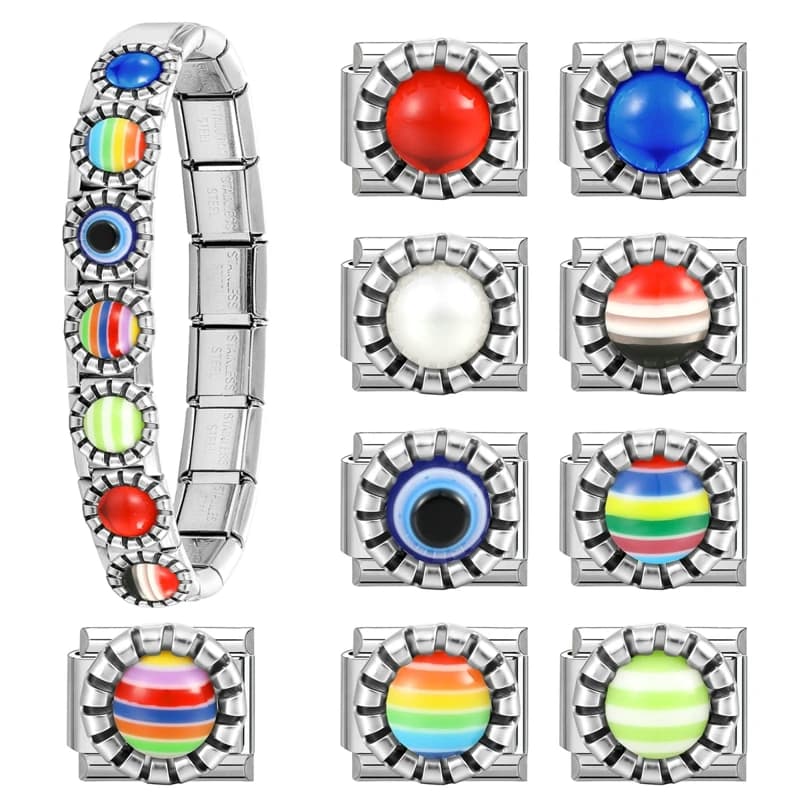 Wholesale Colorful Round Zircon Tarot Card Pattern Italian Charm Links Fit 9MM Stainless Steel Bracelet Jewelry DIY Handmade