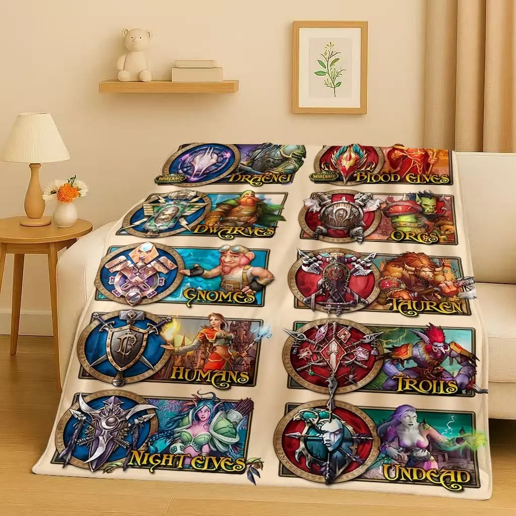 WOW World of Warcraft Gioco Demon Hunter Arthas Coperta di flanella di cartone animato, coperta di peluche ultra morbida per la copertura del divano letto della camera da letto di casa