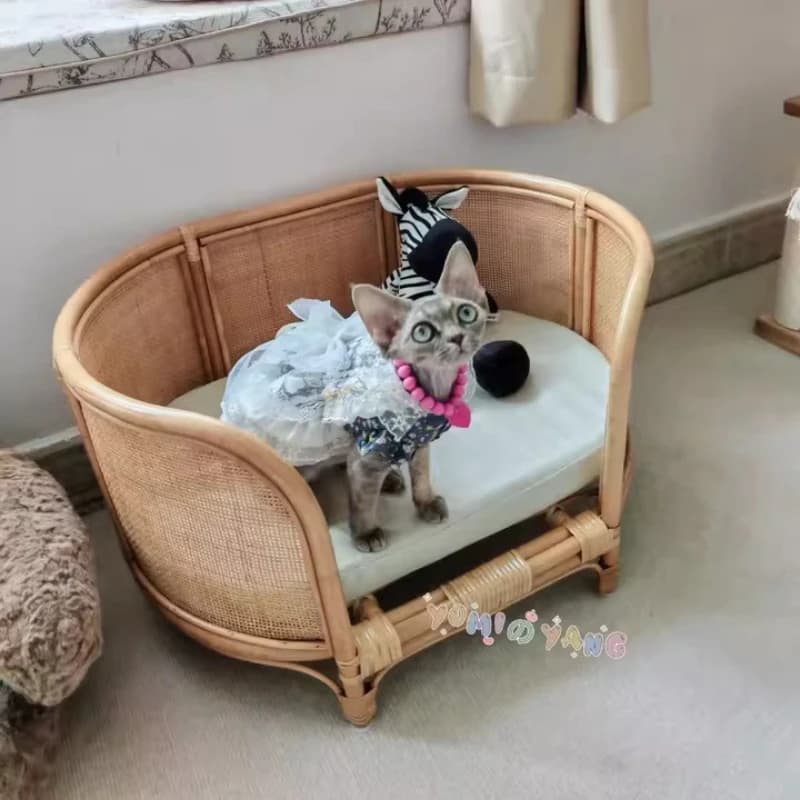 ‌ Casetta per gatti in rattan indonesiano, letto per animali in tessuto traspirante, Den per cani XXL, accessorio per fotografia in studio, accogliente riparo per esterni
