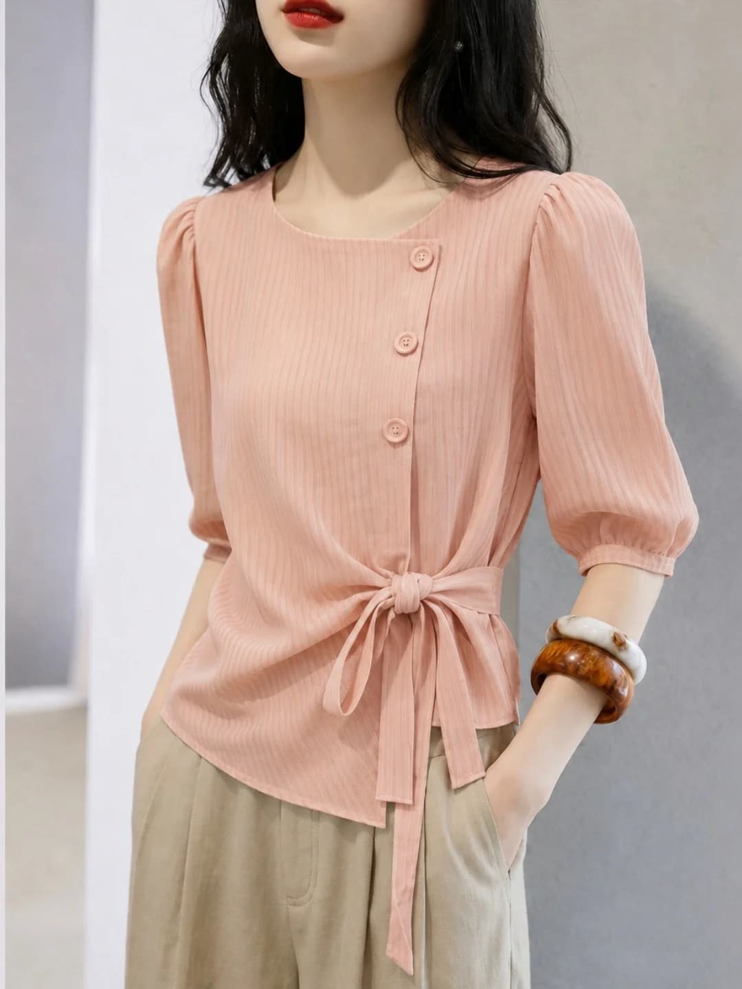Camicetta in Seta da Donna Stile Coreano, Design Versatile e alla Moda, Top Estivo Elegante con Cintura Effetto Snellente e Leggero