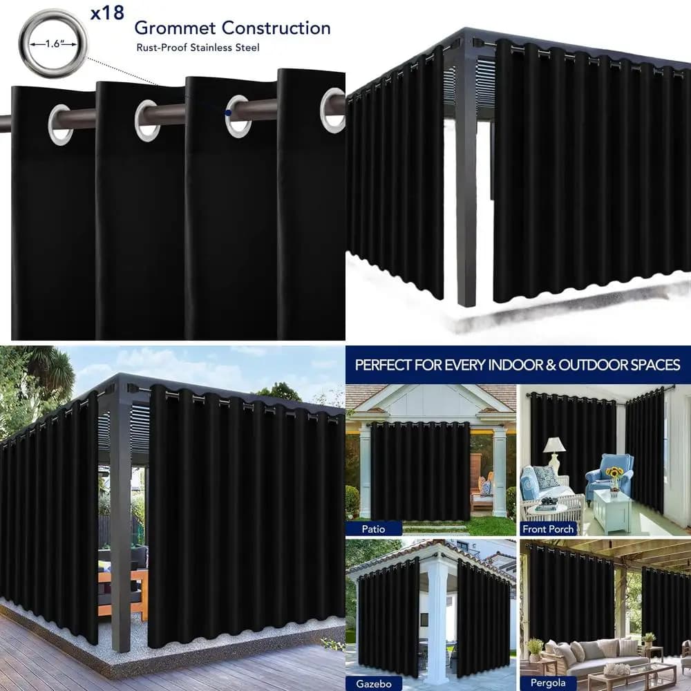 Waterproof outdoor curtains for patio, 150W x 95L inch, UV-resistant, black