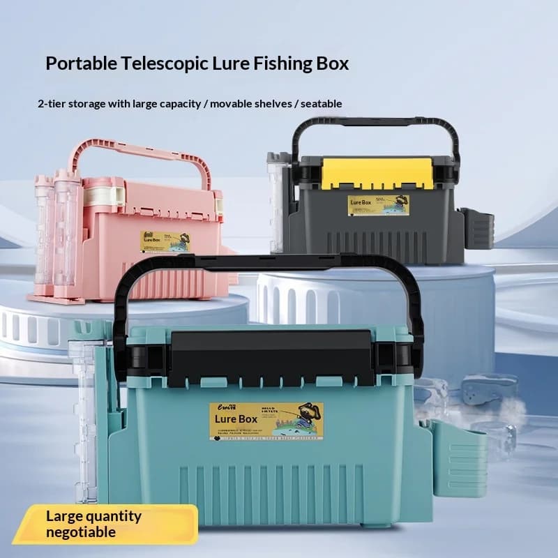 Multifunction Fishing Equipment Box Foldable with Seat, Portable Organizer for baits and artificial, Transport handle, Robust box for fishing baits