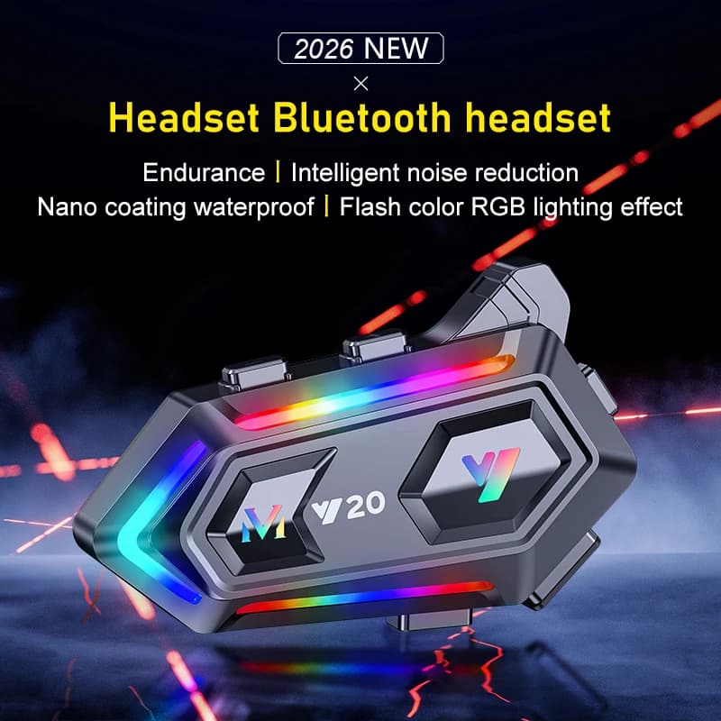 Y20 Bluetooth Motorcycle Helmet Headset Handsfree Call Wireless Noise Reduction Waterproof Headphone with RGB Light Earphone