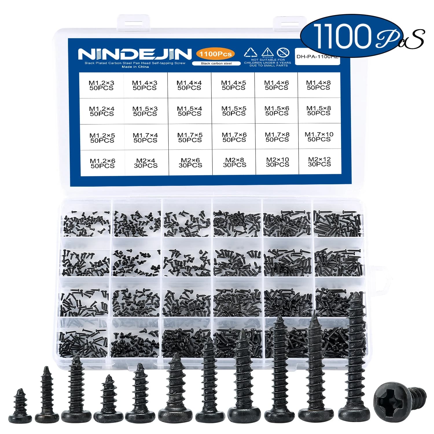 Set di viti autofilettanti a testa tonda da 1100 pezzi M1.2 M1.4 M1.5 M1.7 M2 Mini vite per computer portatile kit di viti Phillips