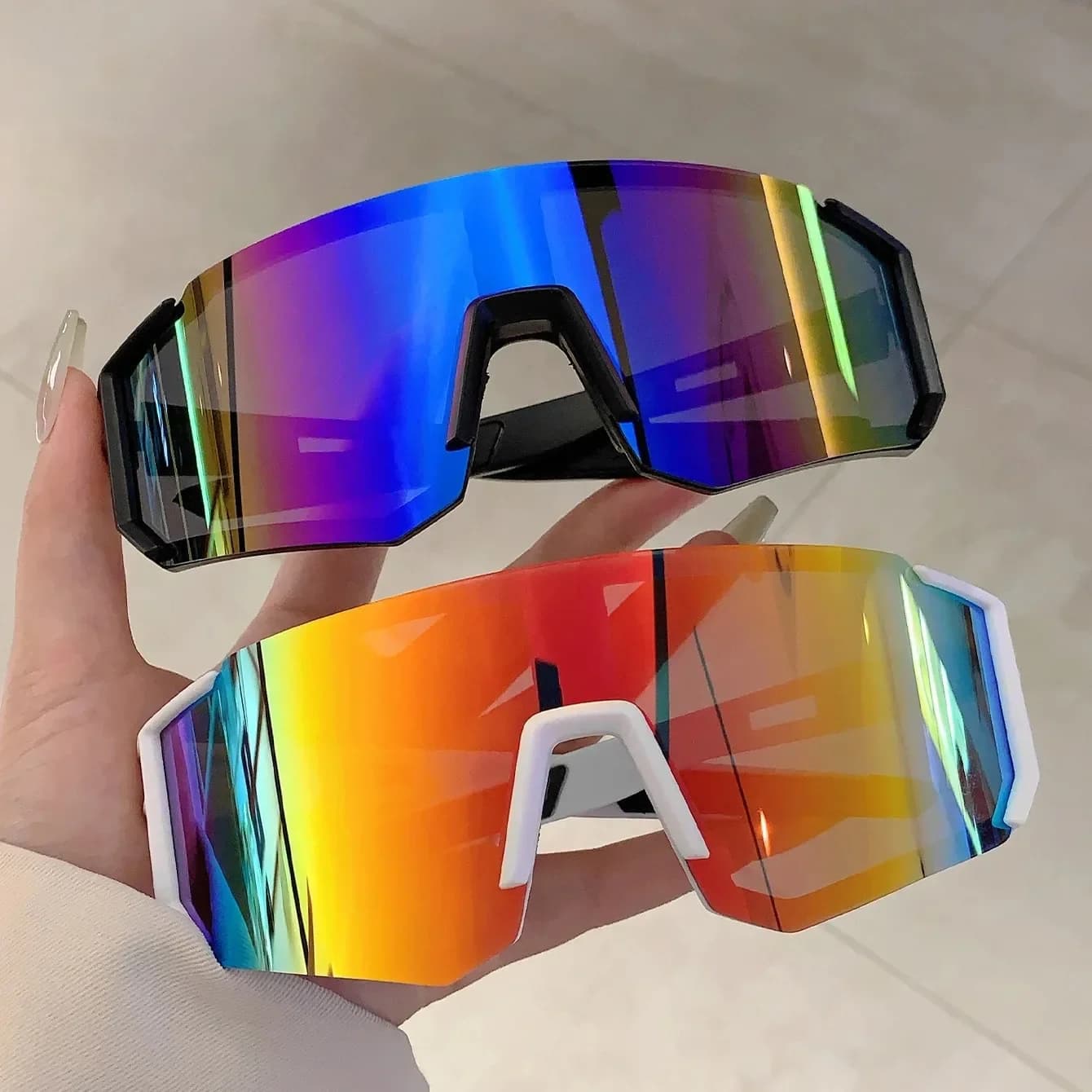 Occhiali da Sole Sportivi da Uomo Leggeri e Oversize, Occhiali da Sole alla Moda per Ciclismo, Guida, Pesca, Occhiali da Sole a Specchio per Donna