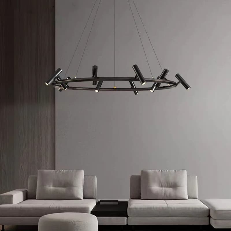Lampadario ad anello nordico nero Lampada spot regolabile in metallo soggiorno Sala da pranzo Cucina Illuminazione per interni Lampada a sospensione rotonda a led