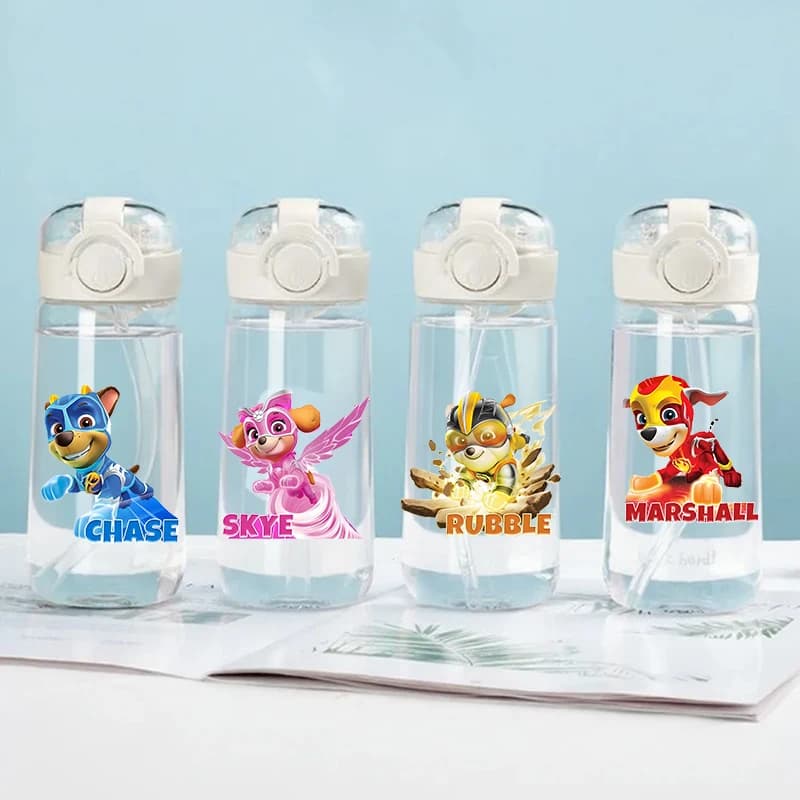 Borraccia sportiva trasparente Paw Patrol da 400 ml per bambini e bambine, portatile, per palestra e viaggio, borraccia trasparente anti-perdita, borraccia satinata