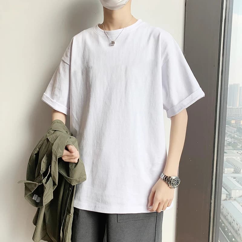 Summer Pure Cotton Short Sleeve T-Shirt Men's Loose Fit Half Sleeve Youthful Style Versatile Hong Kong Style Trendy Men's Clo...