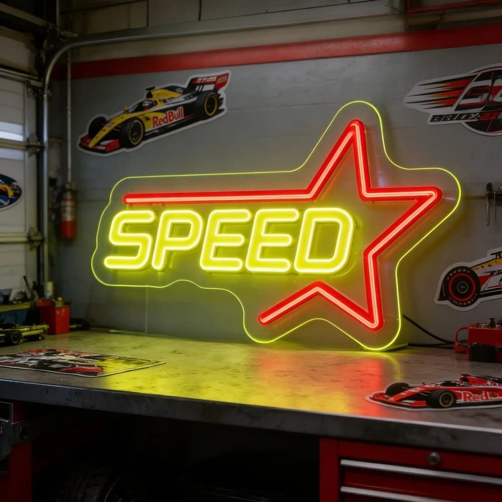 Insegna LED Neon SPEED Star per Bar Sportivi, Man Cave, Sale Giochi, Decorazioni per la Casa, Tema Racing, Arte Murale, Illuminazione Vibrante Simbolo di Energia