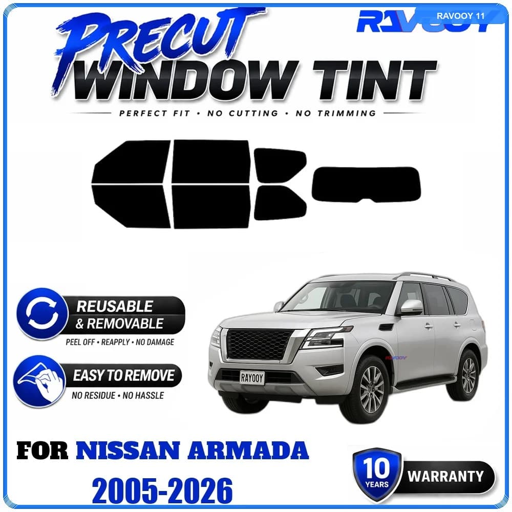 RAVOOY Precut Window Tint, Reusable Removable EPU Film, Custom Fit for Nissan Armada 2005-2026, UV Heat Protection