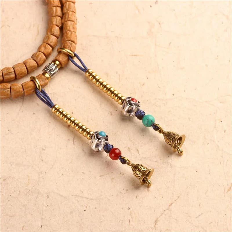 Original Design Tibetan Small Plum Blossom Bell Brass White Copper Buddha Mala Side Hanging Pendant for Bracelet Fine Accessory