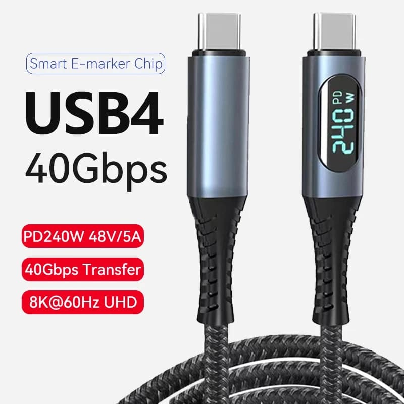 USB 4 Cable with LED Display Supports 8K Video 40Gbps 240W USB C Charging Cable For iPhone 15 MacBook Monitor Docking Stations