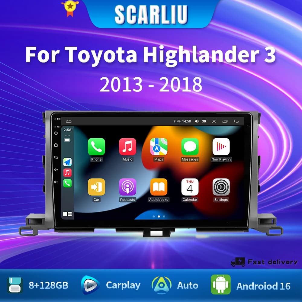 Per Toyota Highlander 3 XU50 2013 - 2018 Autoradio Multimediale con Navigazione Video, Android Auto, Ventola di Raffreddamento, Schermo QLED, Android 16