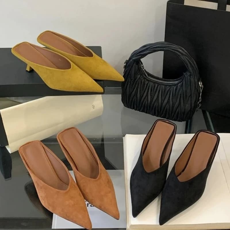Ciabatte Estive Eleganti da Donna con Tacco Medio Sottile, Scarpe a Punta per Feste e Cerimonie, Mules alla Moda
