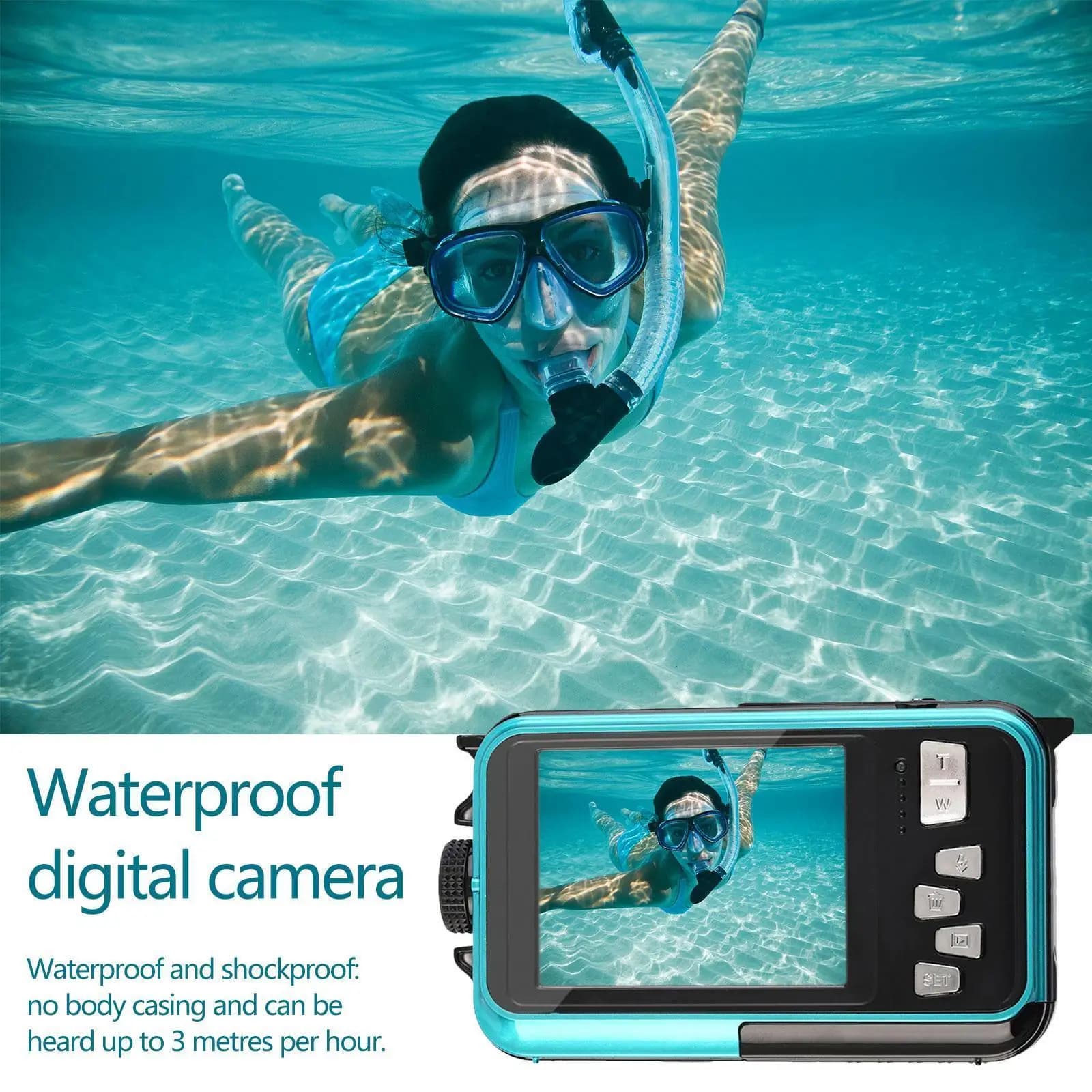 Underwater Camera Dual Screens Full HD 2.7K 48MP Digital Camera LCD Displays Video Recorder for Snorkeling Camping Travel