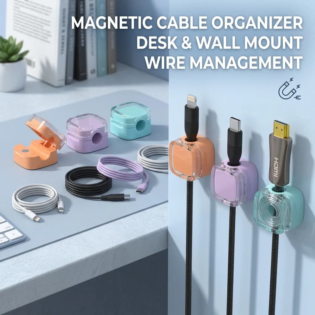Organizzatore Magnetico per Cavi da Scrivania, Clip Trasparente in Cristallo, Fermacavi Magnetico per Gestione Cavi di Ricarica per Ufficio