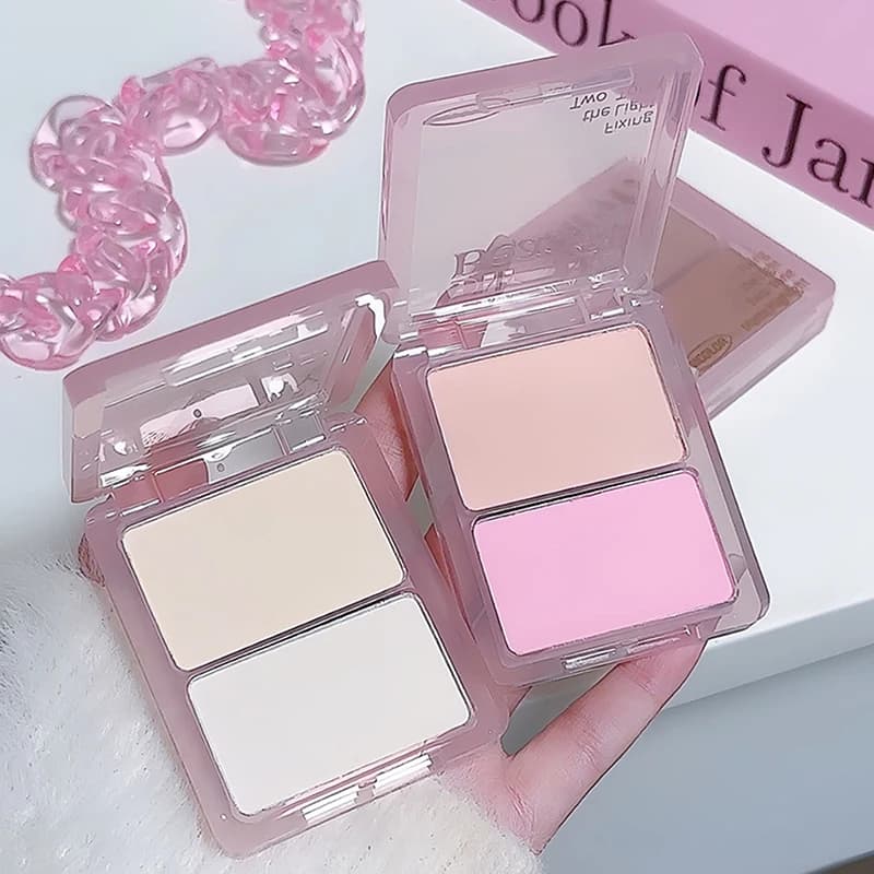 DIKALU Palette Illuminante Bianco e Ombretto Naso Grigio-Marrone, Contouring Bicolore, Bronzer Viso Opaco, Polvere Illuminante per il Viso