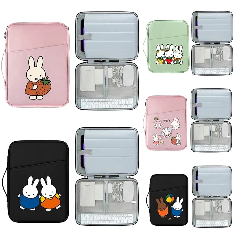 Kawaii Miffys PU Leather Laptop Sleeve Bag Woman Cartoon Cute Water Resistant Notebook Protective Case for 11/13/15.6Inch Laptop
