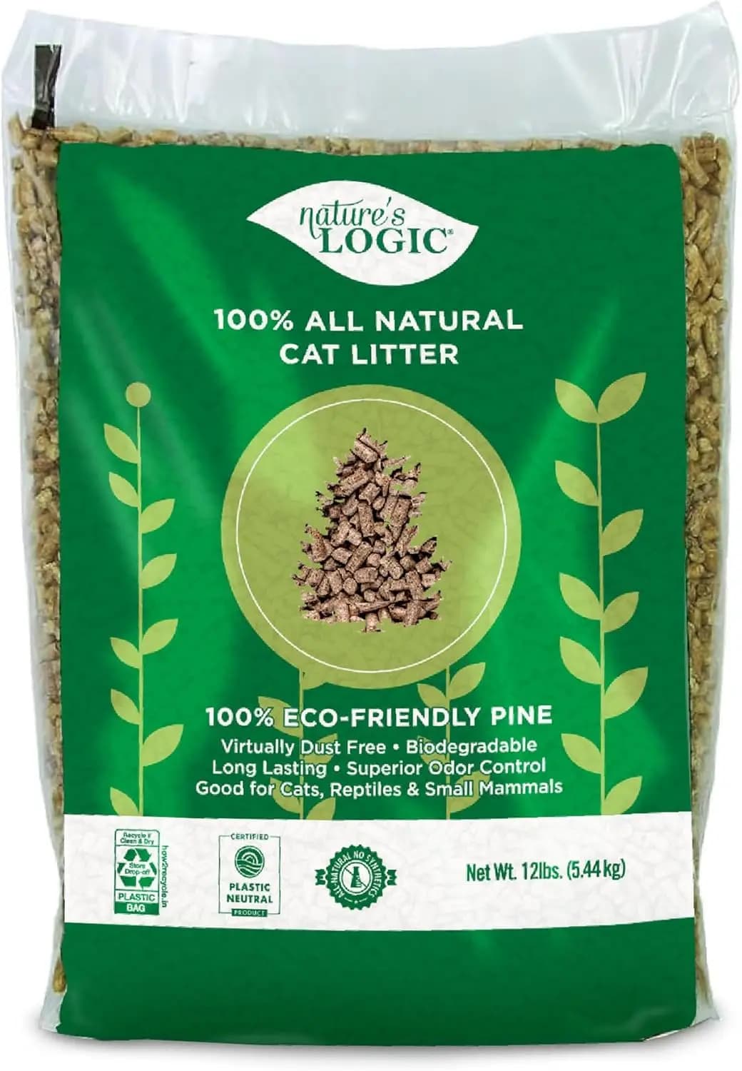 100% Natural Pine Pellet Cat Litter - Dust-Free Unscented Biodegradable for Cats, Kittens & Small Pets, Highly Absorbent, 12 lb