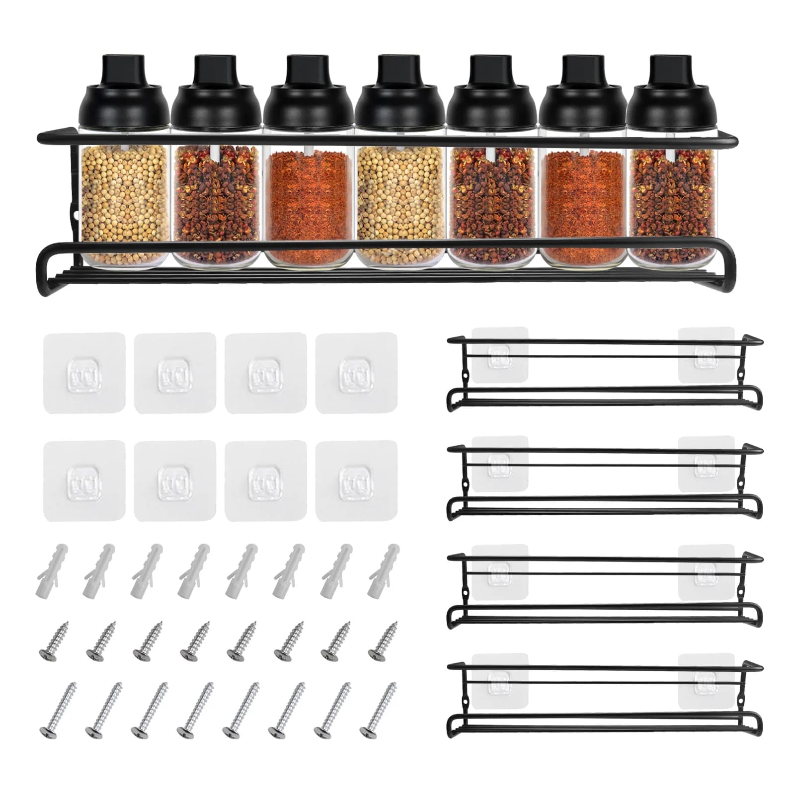 Set da 4 strati Organizzatore da cucina Porta barattoli Portabottiglie per condimenti a parete per scaffale per spezie per armadio ristorante domestico