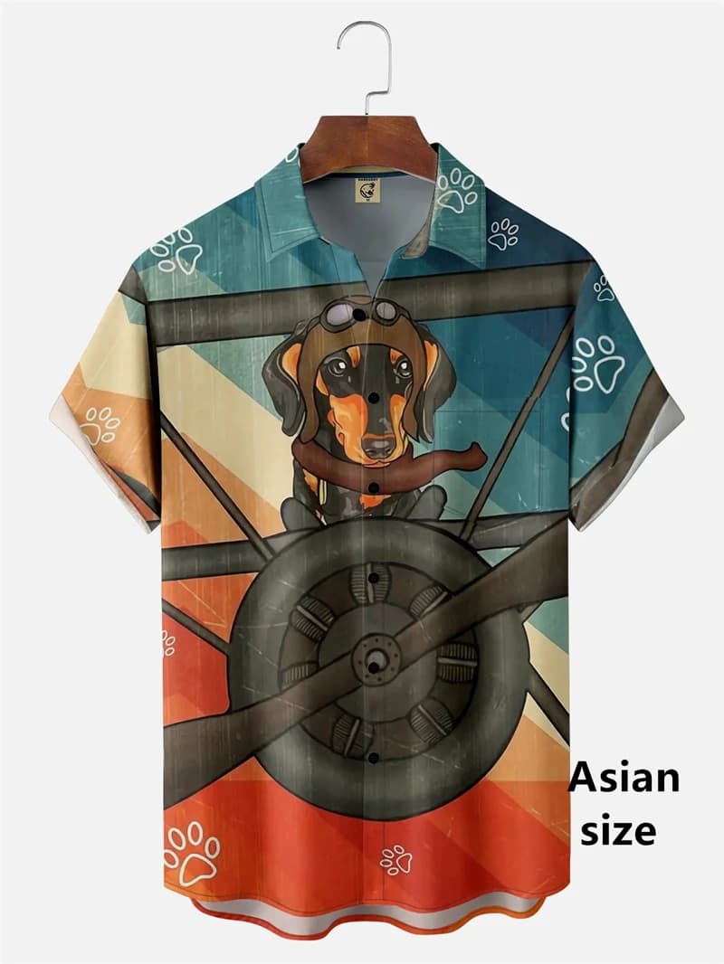 Divertente cartone animato Hot Dog Bassotto Camicie grafiche Uomo Donna 3d stampato Casual Vacanza Camicie hawaiane a maniche corte Camicetta con bottoni