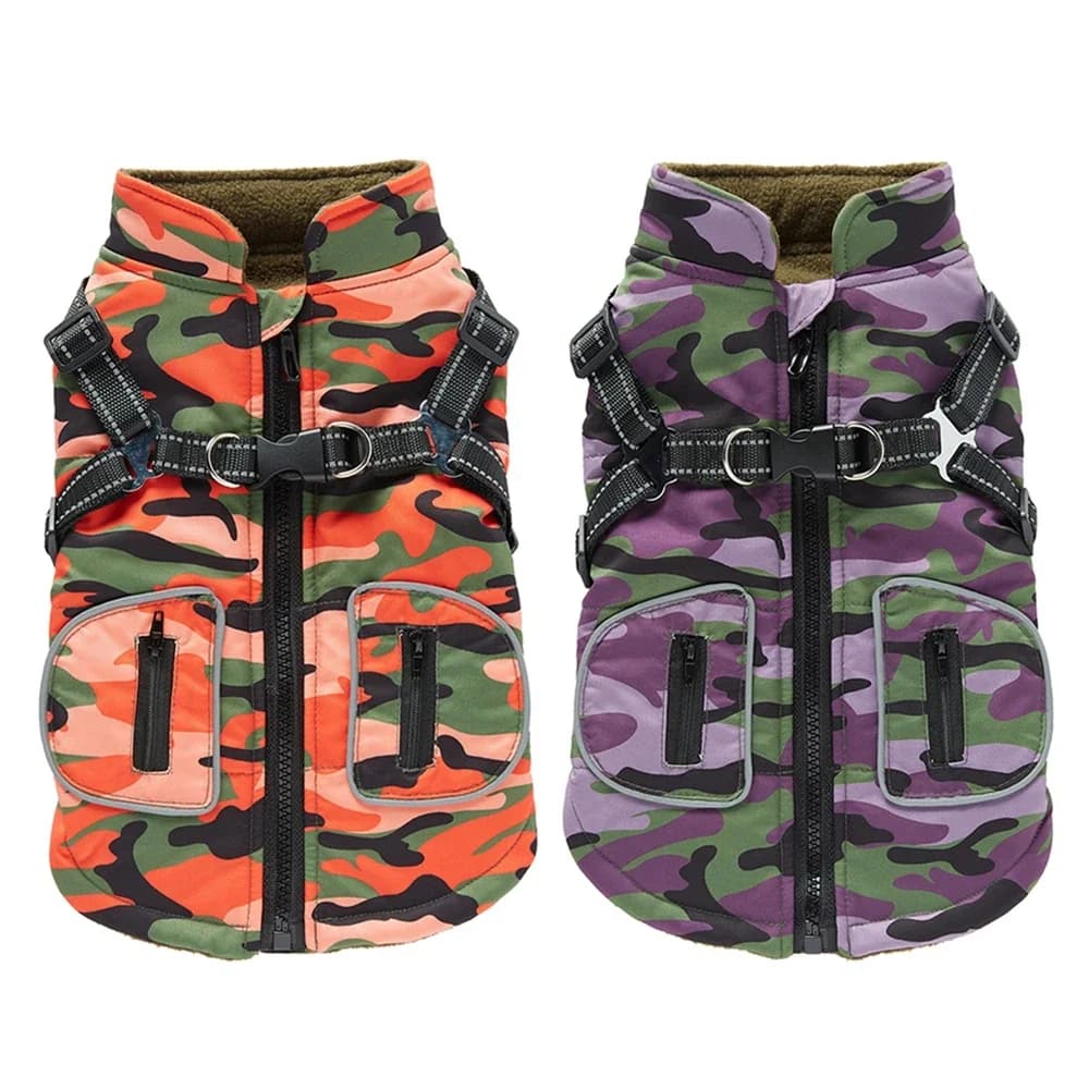 Cappotti militari riflettenti per cani da compagnia con imbracatura Cappotto invernale in cotone spesso caldo per animali domestici di taglia piccola, media e grande