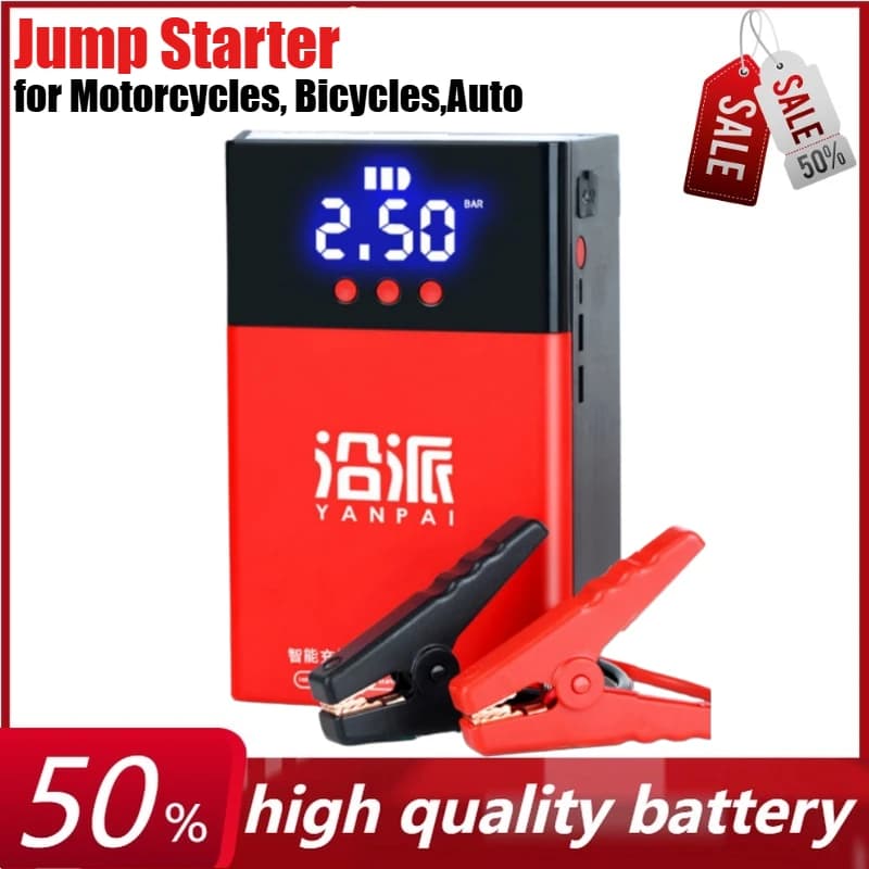 Display LCD per avviamento di emergenza per auto 12V 6000mAh con batteria ricaricabile per pompa di gonfiaggio montata su auto per motocicli, biciclette, auto
