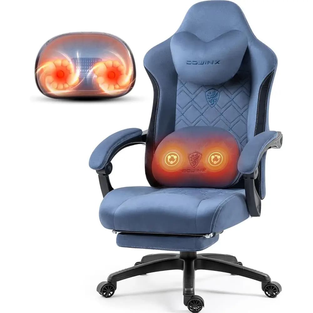 Sedia da Gaming con Supporto Lombare Riscaldato e Massaggiante, Poltrona Ergonomica Reclinabile per Adulti, Blu