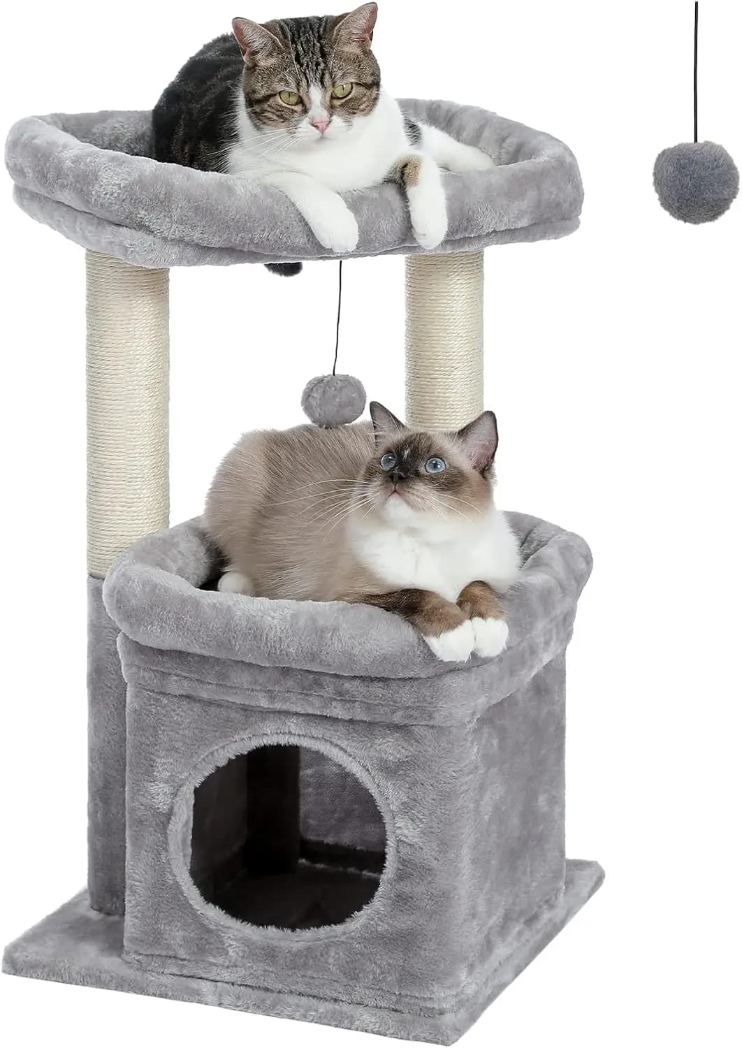 Albero per gatti per gatti piccoli – Cozy Condo, tiragraffi in sisal e pompon in peluche – Torre per interni
