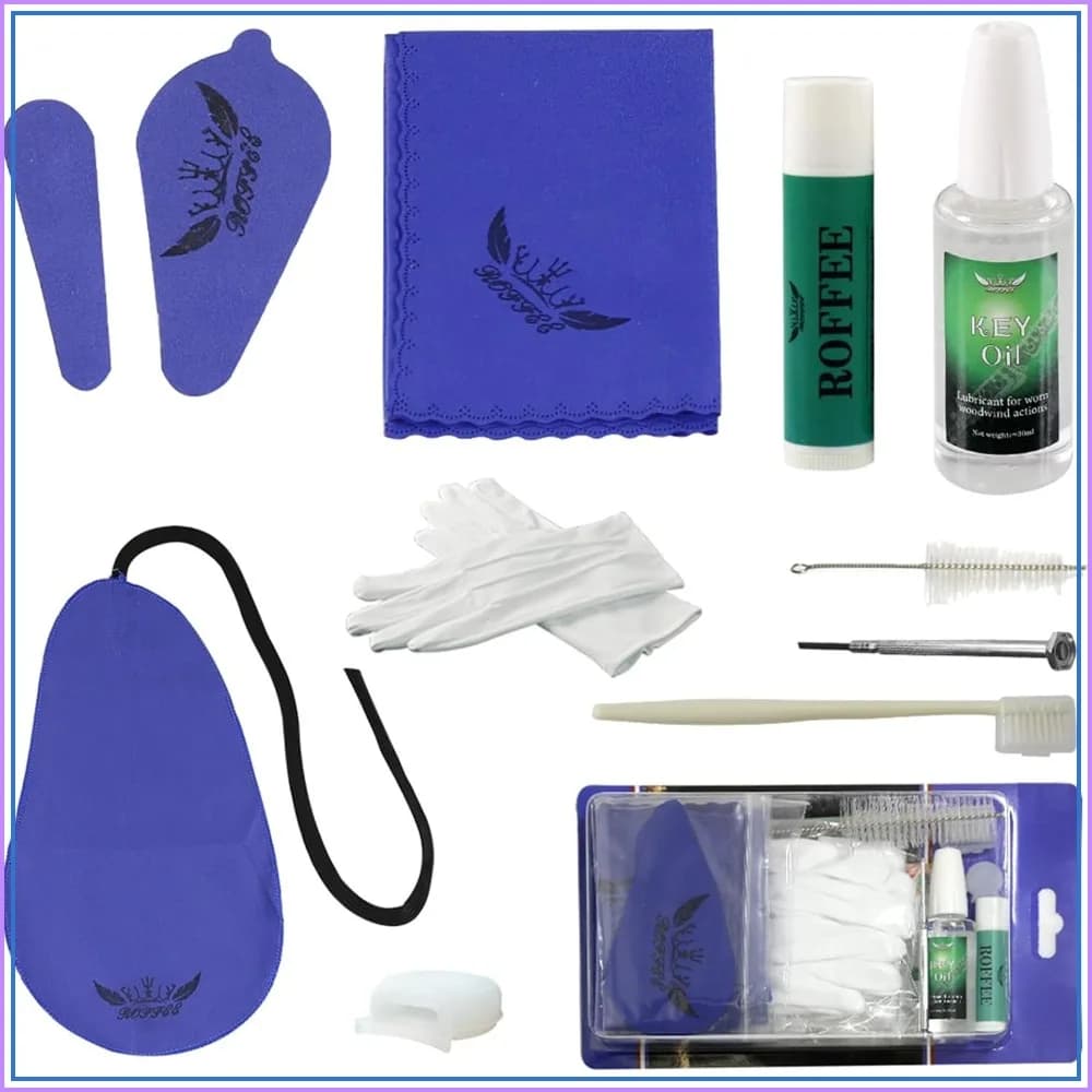 Clarinet Cleaning Care Kit: Key Oil, Cork Grease, Swab, Cloth, Thumb Rest, Brush, Screwdriver