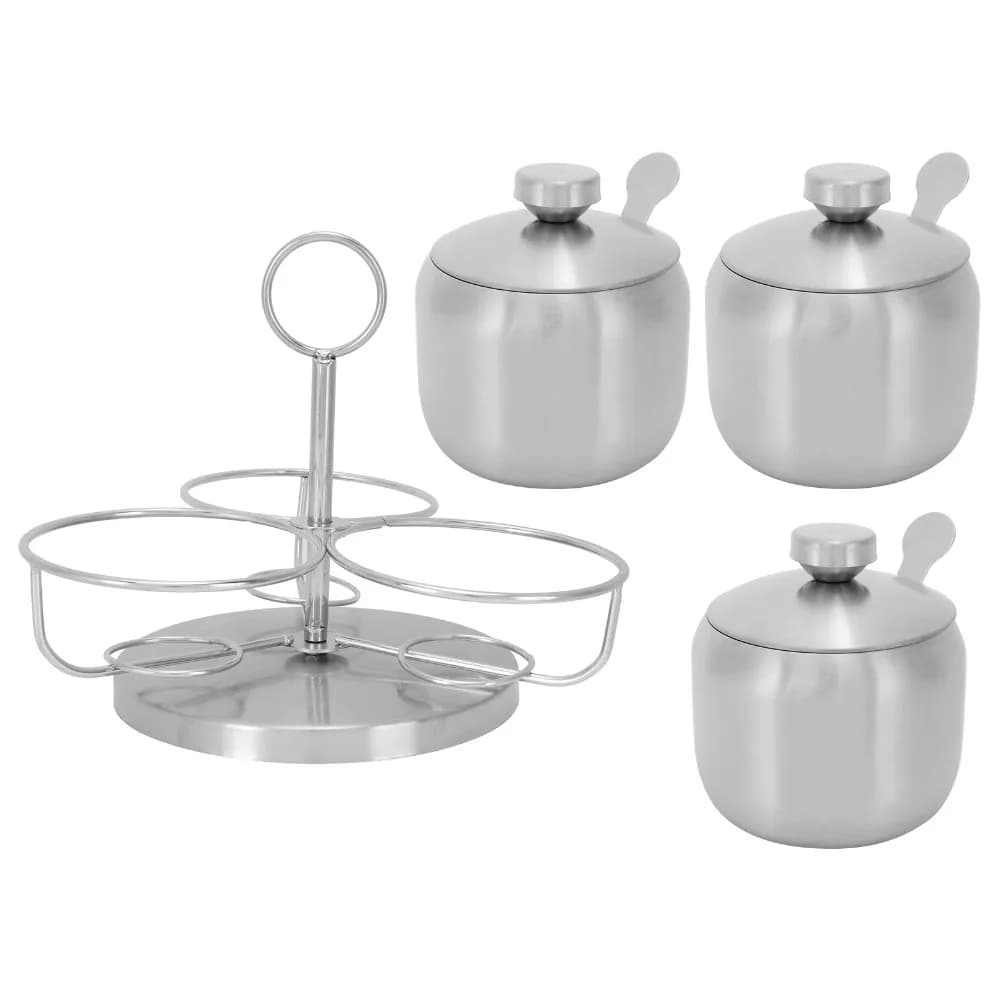 Durable 304 Stainless Steel Rotating Condiment Jar With Lid With Spoon Seasoning Pot Set 250ml Spice Rack Set Restaurant