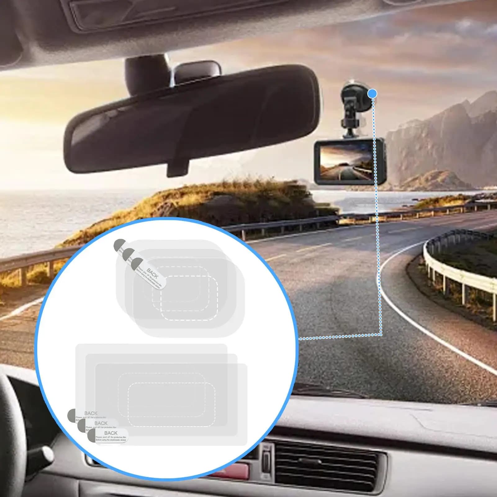 6 static stickers for HUD dashcam, multifunctional film adsorption on auto windscreen glass, solar protection, car accessories