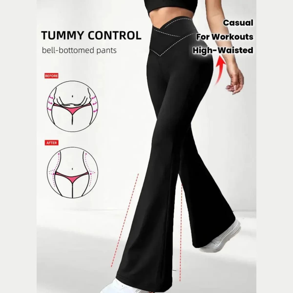 Women's Super Stretchy Bell Pants High Waisted Tummy Control Workout Yoga Jogging Gym Fitness Long Leggings Flared Pants Bottoms