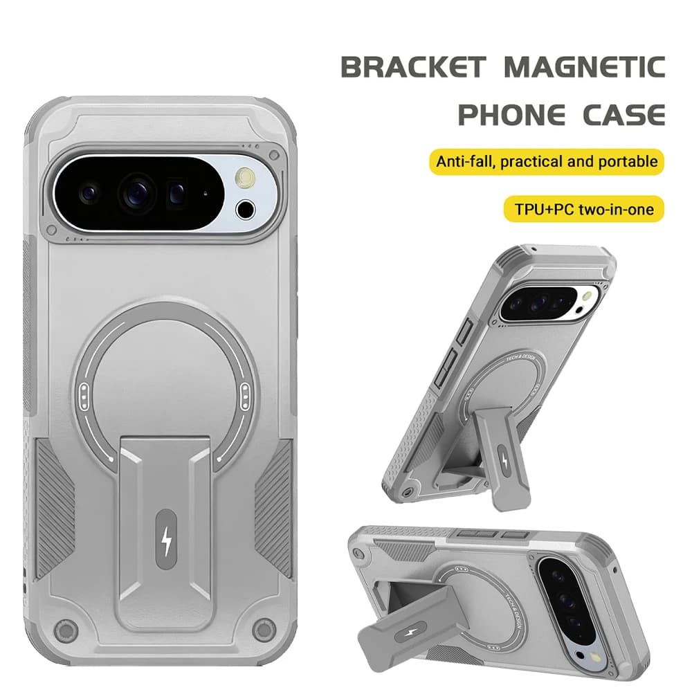 Folding Stand Holder Armor For Magsafe Phone Case For Goole Pixel 9 10 Pro XL 10 9 Pro Cover Shockproof Anti-scratch Bumper