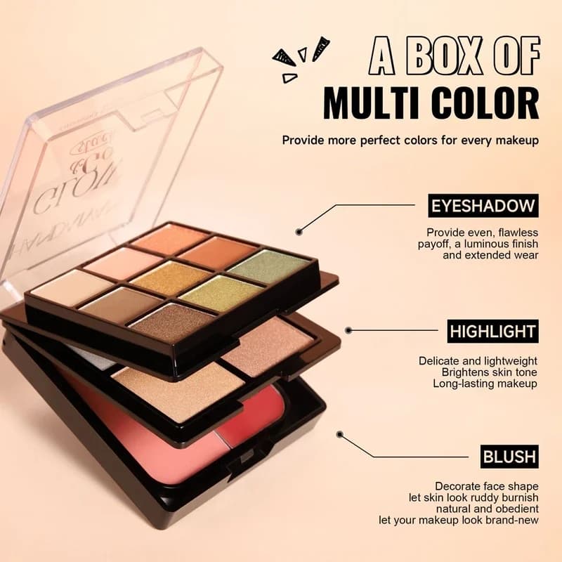 3i n1 Multifunction Makeup Cosmetic BeautyWaterproof Long Lasting 3 Layer Eyeshadow Palette Matte Pearl Highlighter Blush