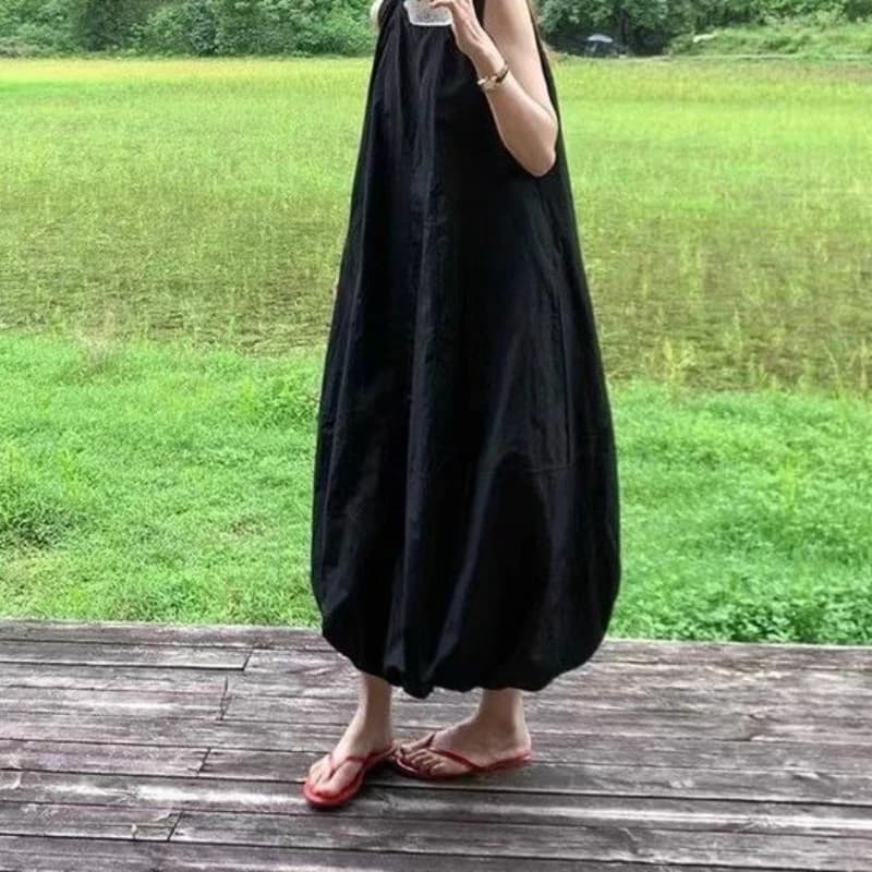 Sleeveless Camisole Dress Loose Solid Color Casual Summer New Style Temperament Vest Slimming Long Skirt for Women