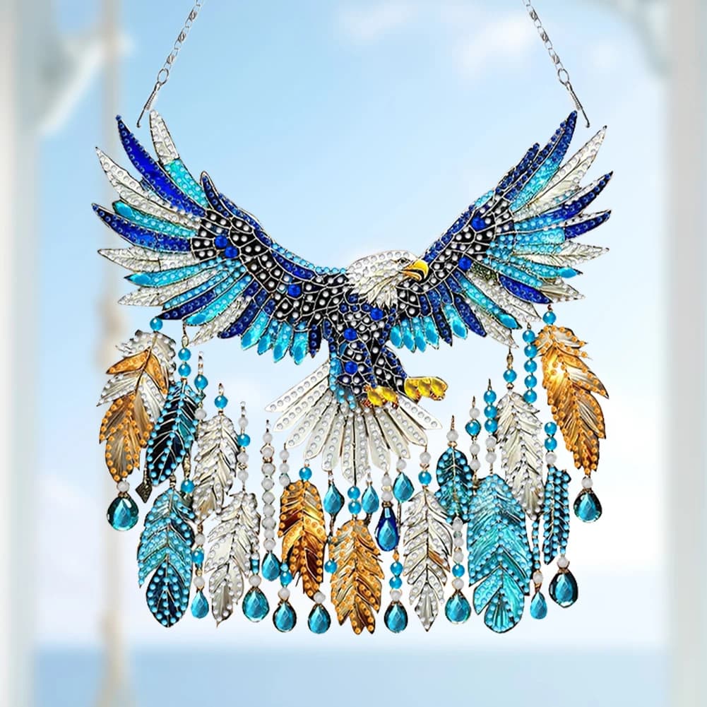 2D Flat DIY Diamond Painting Art Pendant Window Hanging Eagle Dream Catcher (B)