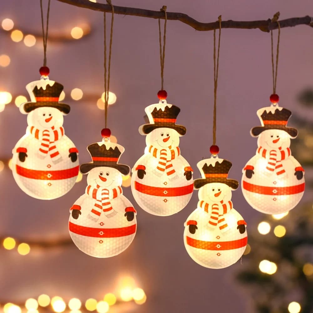 Luce Pendente Natalizia a Batteria con Fiocchi di Neve e Pupazzo di Neve, Ghirlanda Luminosa Fatata, Regalo di Natale, Decorazioni Natalizie